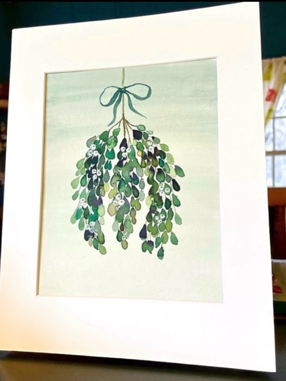 Hand-Made, New Watercolor Art with Mistletoe